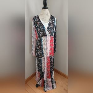 Long V- neck summer flowy dress with long sleeve -ONLY size 36 (S)